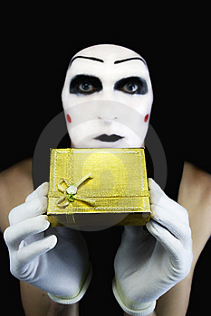 Sad mime wants to give you a present. How sweet.