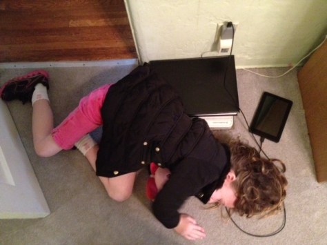 Riley is demonstrating a hypothermic coma in front of her blocked vent. I don't know where she gets her overdramatic nature.